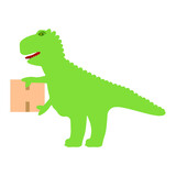 Fototapeta Dinusie - Tyrannosaur icon. Funny delivery concept. Cute dinosaurus delivering box to customer.