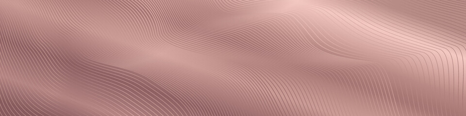Poster - Luxury Horizontal vector template, golden rose abstract background design. Modern wavy line pattern with guilloche curves in nacr pink colors. Premium soft stripe texture for business banner, backdrop
