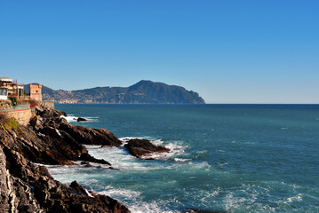 Poster - the coast of nervi and the panorama of the mount of Portofino Italy