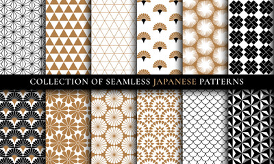 Japanese Asian traditional seamless patterns collection set