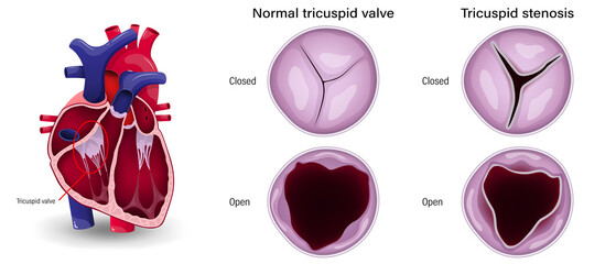 Wall Mural - Valular heart disease. The difference of tricuspid stenosis and normal tricuspid valve.