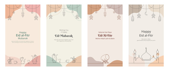 Wall Mural - Set of Eid Al Fitr Greeting Card Collection. Social Media Stories Banner Template Vector Illustration