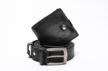 Leather men's belt with purse isolated on white background