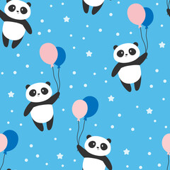 Poster - Cute panda repeat pattern, vector wallpaper