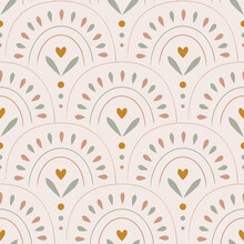 Light Boho Seamless Pattern With Arches. Vector Background In Modern Bohemian Style Perfect For Scrapbooking, Textile, Wrapping Paper And Stationery For Kids And Adults
