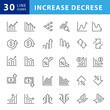 Increase and decrease related icons: thin vector icon set, black and white kit