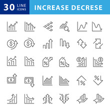 Increase And Decrease Related Icons: Thin Vector Icon Set, Black And White Kit
