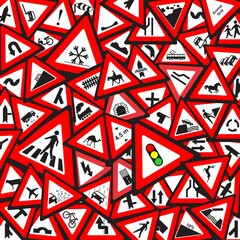 Random warning triangle traffic signs background abstract safety concept awareness for design book cover booklet brochure website banner light jam cone signal accident icon vector collection