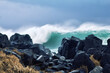 Dead swell (rolling waves in calm water) and rocky reefs. Pacific Ocean. Aleutian-Commander Ridge