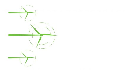 Wall Mural - Vertical Animated Green Energy Elements. Wind Turbines Energy Generators Animation. Windmills Motion Icons Design. eco Friendly and Alternative Energy Concept. Clean Environment and Sustainable Energy