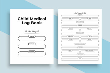 Poster - Child medical journal KDP interior. Infant daily growth information tracker and vaccine checker template. KDP interior notebook. Child medical information and daily activities tracker interior.