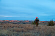 Hunter walking in the midwest North Dakota Badlands during sunset