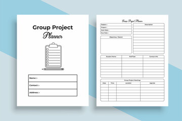 Poster - Group project notebook KDP interior. Group information and school project tracker template. KDP interior journal. Student's group project planner and task info recorder KDP interior.