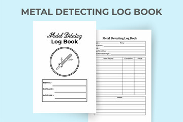 Poster - Metal detecting journal KDP interior. Daily digging work experience and item description log book template. KDP interior notebook. Metal detecting information and task tracker interior.