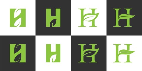 Wall Mural - Set of initial letter H logo with leaves vector design.