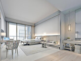 Fototapeta  - 3d render. Modern bedroom interior scene.
