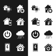 Canvas Print - Set House temperature, Smart home remote control system, Power button, Internet of things, and Mobile charging battery icon. Vector