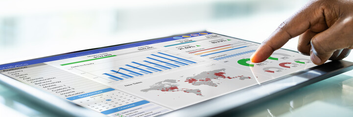 Poster - African Businessman Using Analytics Data KPI Dashboard
