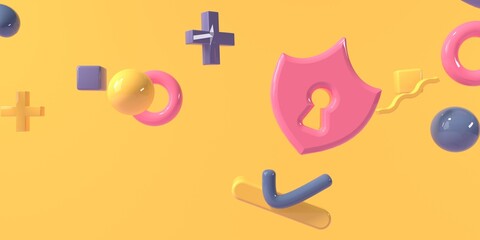 Poster - Security icon with geometric shapes - 3D render