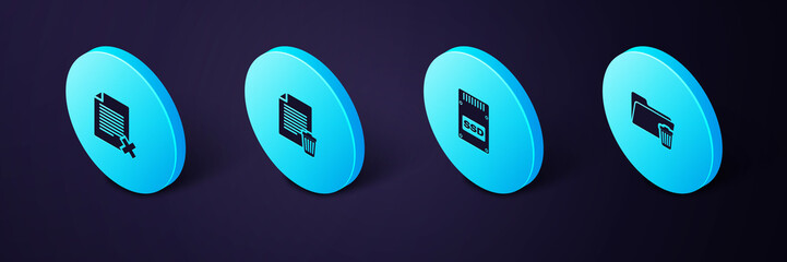 Poster - set isometric delete folder, ssd card, file document and icon. vector