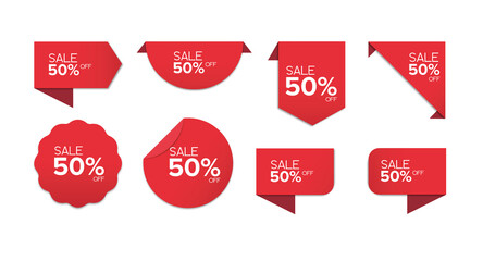 Poster - Best choice, order now, special offer, new and big sale banners. Red ribbons, tags and stickers. Flat illustration. 10EPS.