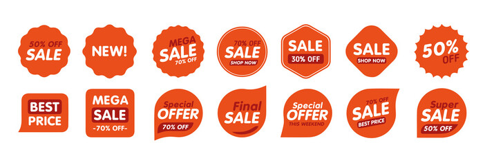 Poster - Set of promotional badges and sale tags, modern design, vector illustration. Flat icon.