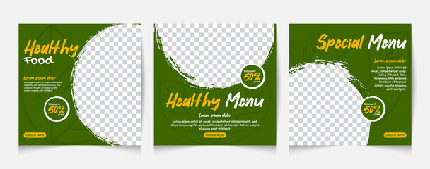 set a poster template design for posting healthy food on social media. suitable for restaurant adver