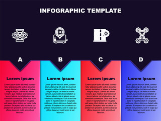 Sticker - Set line Hourglass setting, Toaster, Server and . Business infographic template. Vector