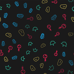 Poster - Set line Fog and cloud, Sunset, Cloud and Comet falling down fast on seamless pattern. Vector