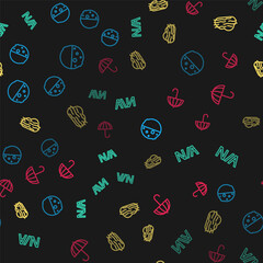 Poster - Set line Eclipse of the sun, Not applicable, Fog and cloud and Umbrella on seamless pattern. Vector