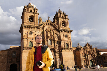 Tourist in the main square of cuzco