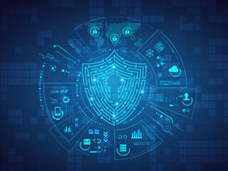 Poster - Security shield  lock digital background 2d illustration