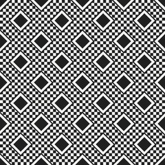Poster - Checkers with small cells, and large black rhombuses placed on top of the landscape. Vector chess and simple.