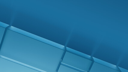 Translucent Shapes on a Blue Surface. Visionary Tech Design with space for copy. 3D Render.