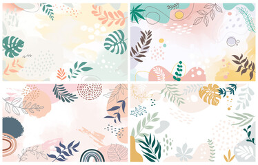 Wall Mural - Set background with beautiful.background for design. Colorful background with tropical plants. Place for your text.