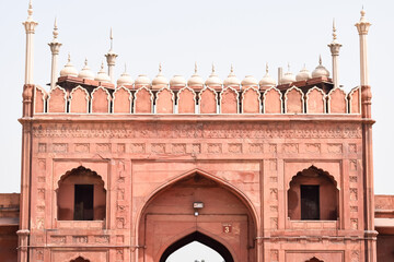 Architectural detail of Jama Masjid Mosque, Old Delhi, India, The spectacular architecture of the Great Friday Mosque (Jama Masjid) in Delhi 6 during Ramzan season, the most important Mosque in India