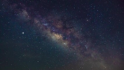 Wall Mural - milky way galaxy exploration through outer space towards glowing milky way galaxy. 4k looping animat