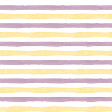 Seamless Pattern With Watercolor Yellow And Purple Stripes Isolated In White Background.