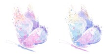 Set Of Two Abstract Butterflies With Beautiful Wings, Consisting Of Blotches And Splashes On An Isolated White Background. Watercolor Illustration For Designers, Typography, Books, Cards, For Print.