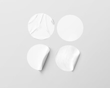 White Plain Round Wrinkled And Curled Stickers On Isolated Background
