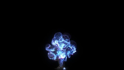 Poster - A blue explosion cloud rises from the bottom up, stretches into a column and burns, flashing pink. Blue explosion.