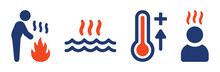 Hot Icon Set. Containing Fire, Hot Water, High Temperature And Heat Icon Vector Illustration.