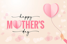 Happy Mothers Day Hand With Flying Origami Paper Heart. Vector Illustration