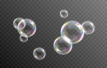 Vector Soap Bubble. Realistic Soap Bubble Png, Glare. Foam Bubbles Png. Powder, Soap, Detergent. Vector Image.