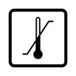 Temperature limit sign. Vector illustration of indicator of maximum and minimum temperature limits. Black thermometer icon with diagonal line. Cargo symbol. Storage conditions pictogram.
