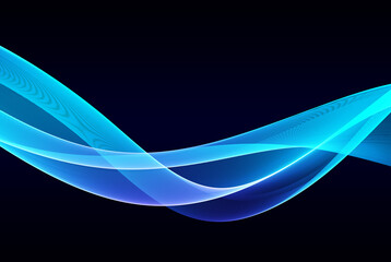 Wall Mural - Blue wavy glowing wave flow.Abstract blue wave background on black background.