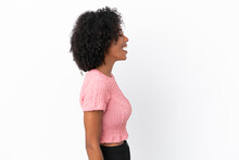 Young African American Woman Isolated On White Background Laughing In Lateral Position