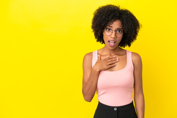 Wall Mural - Young African American woman isolated on yellow background pointing to oneself