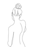 A woman's nude back and tied hair is drawn in one line art style. Printable art.