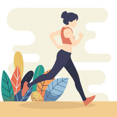 Woman running together isolated cartoon characters. Vector woman with sportswear